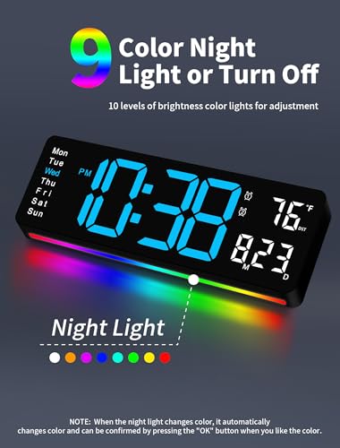 MASHI Digital Wall Clock, 16" Large Display Digital Clock with Remote Control, Auto-Dimming Wall Clock with Night Light, DST, Date Week,Temp for Living Room, Bedroom, Decor, for Elderly