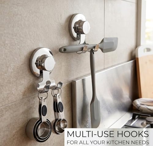 Suction Cup Hooks Razor Holder Powerful Vacuum Organizer for Towel, Razor, Coat, Bathrobe and Loofah 304 Stainless Steel Removable Hooks for Bathroom & Kitchen, Towel Hanger Storage (Silver)