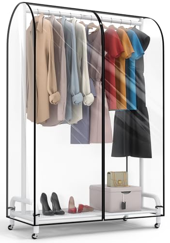 Clear Garment Rack Cover 43" L x 20" W x 60" H, Clothes Rack Cover with Reinforced Zipper, Waterproof PEVA Dustproof Protection – Cover Only, Rack Not Included