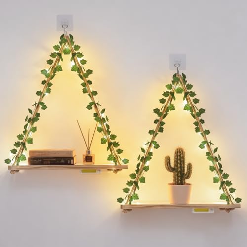 Hanging Floating Shelves No Drill, Macrame Plant W... (2 Count | Ivya*2 | Wood)