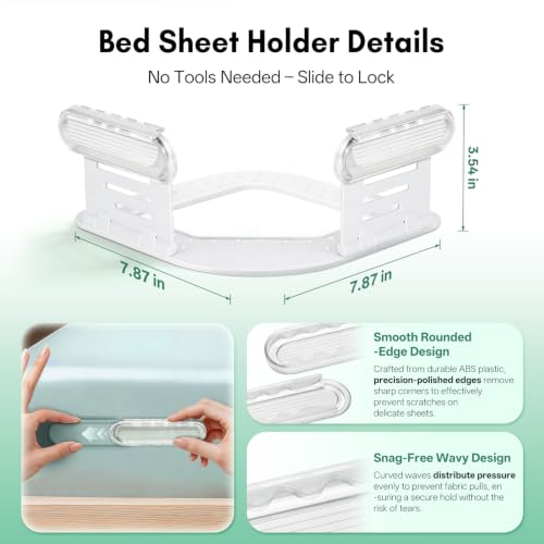 Bed Sheet Holders for Corners-4Pcs Sheet Locks for Fitted Sheets Non-Slip | Durable ABS Snap-Lock Design Keeps Mattress Sheets Firm&Tight, Foldable&Gentle, Easy No-Lift Install for All Mattress Types