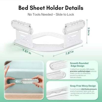 Bed Sheet Holders for Corners-4Pcs Sheet Locks for Fitted Sheets Non-Slip | Durable ABS Snap-Lock Design Keeps Mattress Sheets Firm&Tight, Foldable&Gentle, Easy No-Lift Install for All Mattress Types