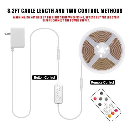 White COB Led Strip Lights Max with RF Remote, 16.4ft 3000K CRI93+ Dimmable Bright Warm White COB Light Strip, Adhesive Indoor COB Led Lights for Living Room, Shelf, Cabinet