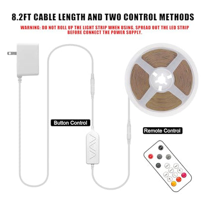 White COB Led Strip Lights Max with RF Remote, 16.4ft 3000K CRI93+ Dimmable Bright Warm White COB Light Strip, Adhesive Indoor COB Led Lights for Living Room, Shelf, Cabinet