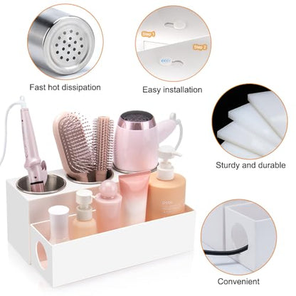 Hair Tool Organizer with 3 Stainless Steel Cups, Cooling Hot Tools | Bathroom Vanity Storage, Hair Styling Accessorier Hair Dryer, Blow Dryer, Curling Iron, Flat Iron, Hair Straightener