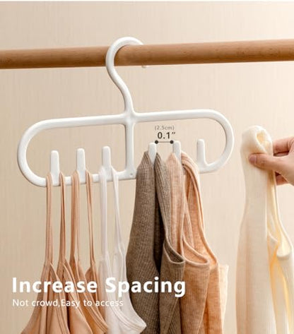 4 Pack Tank Top Hanger with 6 Hooks, Durable Hanging Closet Organizer Accessories Holder for Camisole, Bow Tie, Scarves, and More | White