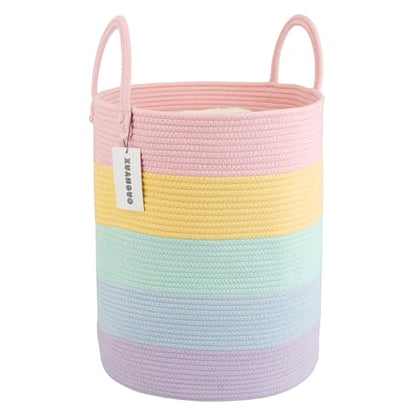 XUANGUO Rope Laundry Basket Hamper for Kids Girl, rainbow | Woven Storage Basket for Living Room Bedroom Boho Tall Baskets for Blanket Toys Pillow Towels Baby Nursery Hamper Bin