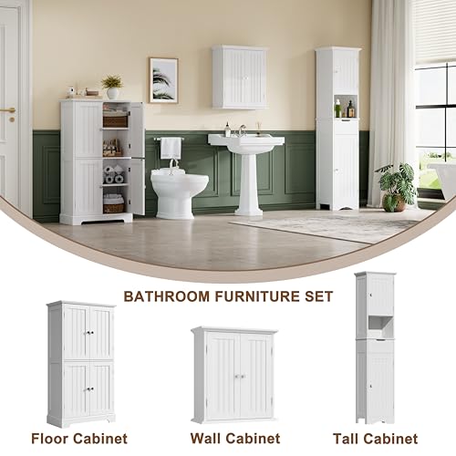 ChooChoo Bathroom Wall Cabinet with 2 Doors, Over The Toilet | 8.8"D x 21.1"W x 24"H, Medicine Cabinet, Adjustable Shelves, Cupboard, White