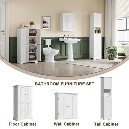 ChooChoo Bathroom Wall Cabinet with 2 Doors, Over The Toilet | 8.8"D x 21.1"W x 24"H, Medicine Cabinet, Adjustable Shelves, Cupboard, White