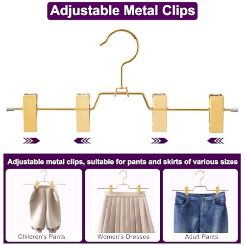 30Pack Heavy Duty Metal Pants Hangers,Pants Hangers with 2 Adjustable Clips | Gold Skirt Hangers with 360° Swivel Cost Hook, Space-Saving Shorts Hangers for Pants, Jeans, Slacks, Short Skirt