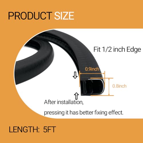 U-Shape Edge Banding - Fits 1/2" Edge, Rubber Trim for Sharp/Rough Surfaces, Veneer, Sheet Metal, Tables, Cars, Trucks, Boats & More - 5FT
