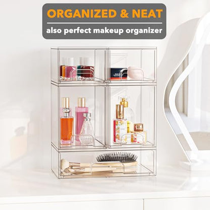SpaceAid Bottle Storage Organizer Baby - Acrylic Bottles Station Organizer Container, Stackable Clear Drawers for Countertop, Vanity, Bathroom, Cabinet, Pantry Organization, 5 Pack, 2S2M1L, 15.4"H