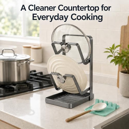 2-Tier Pot Lid Holder for Countertop, Pot and Pan... (gray | Carbon Steel)