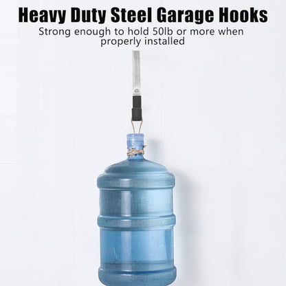 AccEncyc Heavy Duty Garage Hooks, 2Pcs Stainless Steel Wall Mount Hooks, 50lb Weight Capacity, for Garden Hose, Bike, Ladder, Tool Organizer