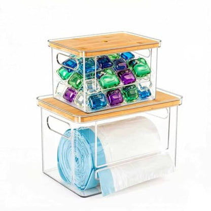Trash Bag Dispenser XL and Dishwasher Pod Organizer | Extra Large Trash Bag Holder for 13/30/33 Gallon Bags | Under Sink Organizers for Pantry, Kitchen & Storage | Stackable Design