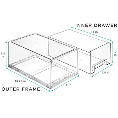 Sorbus Large Clear Stackable Storage Drawers – 2-Pack Plastic Organizer Bins with Handles – Stackable Pull-Out Storage Drawers for Closet, Pantry, Office, Bathroom, Craft, and Toy Organization