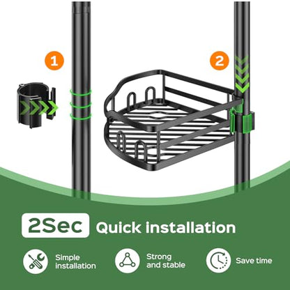 HAMITOR Shower Caddy Tension Pole: Rustproof Quick Install Corner Bathroom Organizer Shelf on Floor for Renters - 4-Tier Large Capacity Storage Rack with Soap Holder for Apartment -47-121 Inch/Black