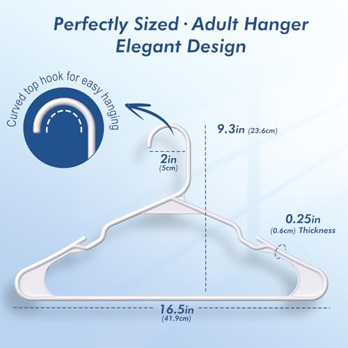 HOUSE DAY White Plastic Hangers 16 Pack – Slim Space Saving Clothes Hangers | Durable Hangers for Shirts, Coats and Pants, Non-Slip Notches Hold Straps, Small Bedroom Closets, Dorm & Apartment