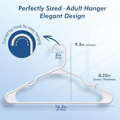 HOUSE DAY White Plastic Hangers 16 Pack – Slim Space Saving Clothes Hangers | Durable Hangers for Shirts, Coats and Pants, Non-Slip Notches Hold Straps, Small Bedroom Closets, Dorm & Apartment