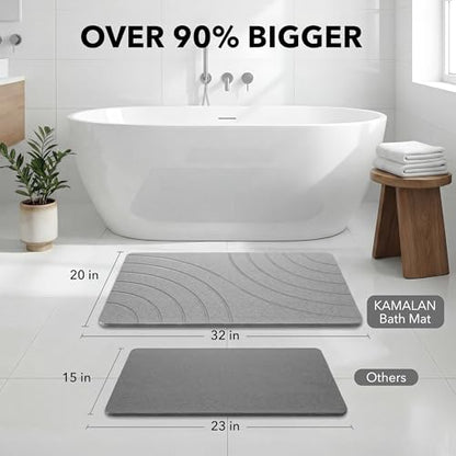 32x20 Large Stone Bath Mat for Floor, Diatomaceous Earth Shower Mat,Non-Slip Quick Drying, Super Absorbent Diatomite Stone Bath Mat – Elegant Modern Design, Grey (CloudGrey)