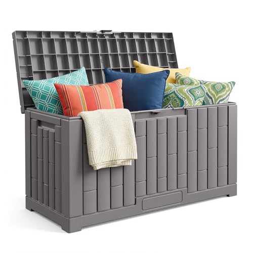 Deck Box 60 Gal, UV Resistant & Waterproof Outdoor... (Grey | Polyethylene)
