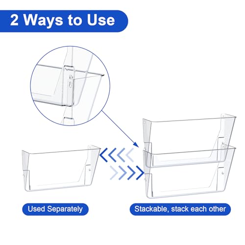 samstar 6 Pack Clear Wall File Holder, Wall Mount Acrylic File Organizer Hanging Wall Pocket Mail Magazines Organizer for Office,Home