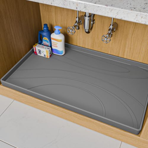 Under Sink Mat 34" x 22", Silicone Under Sink Line... (Dark Gray | Silicone)