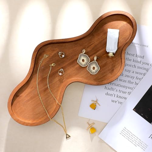 Uiifan Wood Cloud Perfume Tray Irregular Jewelry Decorative Bedside Tray for Nightstand for Women Trinket Dish Ring Holder Dish Room Aesthetic Decor Birthday Housewarming Gift(Brown)