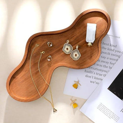 Uiifan Wood Cloud Perfume Tray Irregular Jewelry Decorative Bedside Tray for Nightstand for Women Trinket Dish Ring Holder Dish Room Aesthetic Decor Birthday Housewarming Gift(Brown)