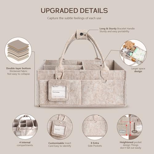 Diaper Caddy Organizer - Large Baby Caddy Organizer with Handle (Oatmeal) | Newborn Registry Essentials, Portable Nursery Storage Bin for Wipes, Bottles, Baby Shower Basket Gifts for Boys or Girls
