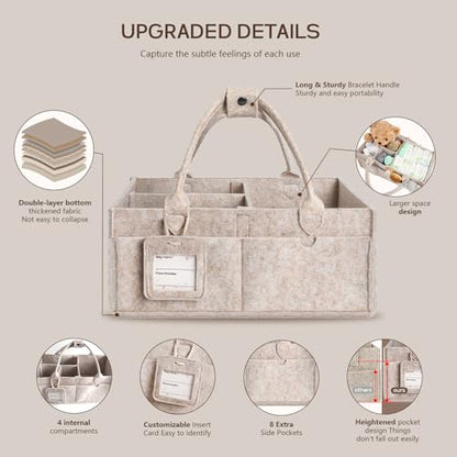Diaper Caddy Organizer - Large Baby Caddy Organizer with Handle (Oatmeal) | Newborn Registry Essentials, Portable Nursery Storage Bin for Wipes, Bottles, Baby Shower Basket Gifts for Boys or Girls