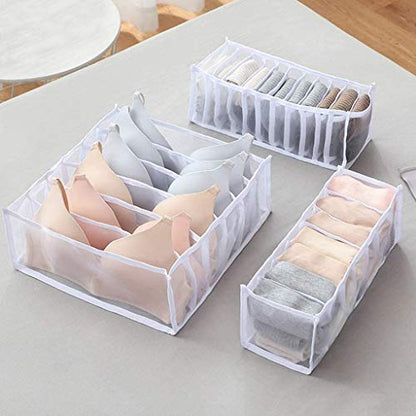TOPARCHERY Foldable Bra & Underwear Organizer - 3 Set Drawer Divider Storage for Bras, Socks, Ties - White