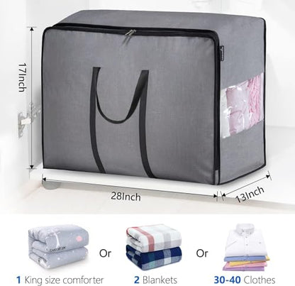 MISSLO Thick Over Size Storage Bag, Folding Organizer Bag, Under Bed Storage, College Carrying Bag for Bedding Comforters, Blanket, Clothes (Grey)