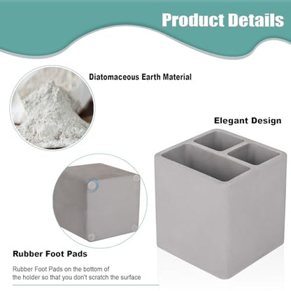 Diatomite Toothbrush Holders Tooth Brush Organizer - Dark Gray | Water-Absorbent Material, 3 Slots for Electric Toothbrush and Toothpaste, for Bathroom Countertop, Shower, Vanity