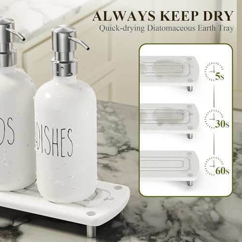 Kitchen Soap Dispenser Set Comes with Ceramics Sponge Holder, Gold Pumps, and Instant Dry Tray, Hand and Dish Soap Dispenser Set (4, Silver + White + Sponge Holder)