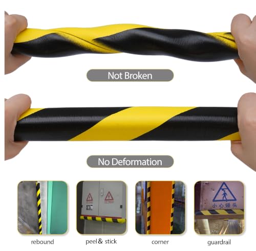 Wall Edge Corner Guards 196.9in (5m), Yellow & Black Foam Protector Padding with Self Adhesive Backing for Garage Walls, Shelves, Corners & Equipment Protection