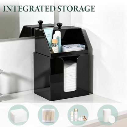 Anyoifax Disposable Facial Towels Storage Double Layer Acrylic Box, Black | Face Towelettes Holder with Clean Skin Club Clean Towel XL Cotton Pads Container Qtip Bin for Bathroom Counter