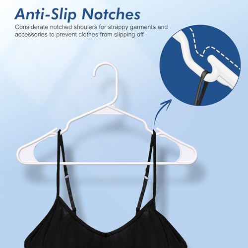 HOUSE DAY White Plastic Hangers 16 Pack – Slim Space Saving Clothes Hangers | Durable Hangers for Shirts, Coats and Pants, Non-Slip Notches Hold Straps, Small Bedroom Closets, Dorm & Apartment