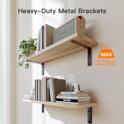 Amada Bathroom Shelves Over Toilet with Storage Basket, Floating Wall Shelf for Home Organization & Wall Decor, Bathroom/Kitchen/Living Room Shelves–Natural Wood