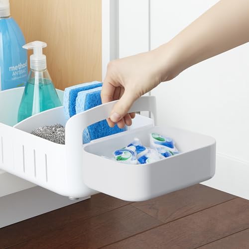 RollOut Caddy Rolling Storage Bin with 2 Adjustabl... (White | Plastic)