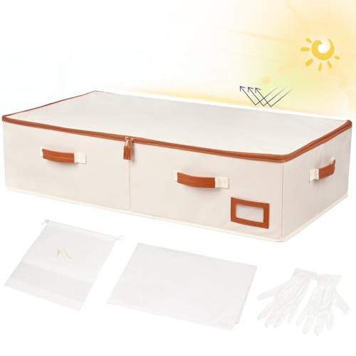 Wedding Dress Storage Box, Large Shadeable Wedding Dress Preservation Box with Microfiber Gloves, 20 Sheets of Acid Free Paper and Dustproof Bag for Wedding Dress, Heirlooms, Gowns