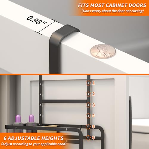 2 Pack Hair Tool Organizer - Hair Dryer Holder Wall Mounted/Cabinet Door - Adjustable Height Blow Dryer Holder - Curling Irons Storage with 2 Hooks (Black)