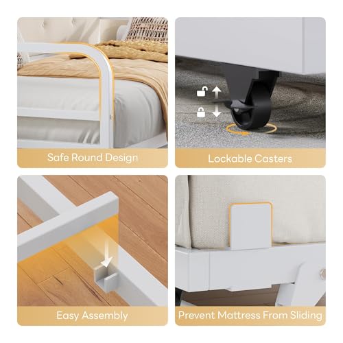 LIKIMIO Daybed with Trundle, Twin Bed Frame,White