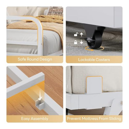 LIKIMIO Daybed with Trundle, Twin Bed Frame,White
