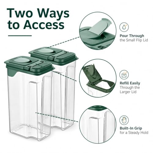 Tribello Food Storage Dispenser with Pour Spout Lid – Pantry Bin – Clear Slim Food Storage Container for Rice, Sugar, Cereal – BPA Free - Kitchen Organization (Large 3.8 Quarts - 2 Pack)