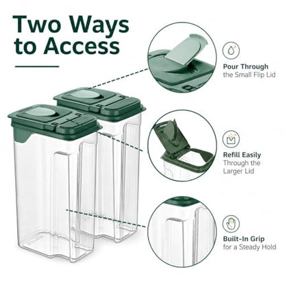 Tribello Food Storage Dispenser with Pour Spout Lid – Pantry Bin – Clear Slim Food Storage Container for Rice, Sugar, Cereal – BPA Free - Kitchen Organization (Large 3.8 Quarts - 2 Pack)