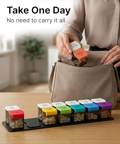 Extra Large Pill Organizer AM PM - Weekly Pill Box 7 Day for Big Vitamins & Supplements, Large Capacity Medicine Organizer with 7 Detachable Compartments, XL Pill Case for Seniors, Athlets, Caregivers