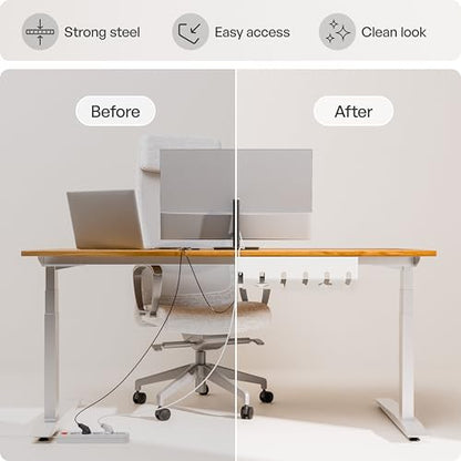 PAMO Cable Management Under Desk, Set of 2 - White | Includes 10 x cable holders, cable clips & screws, easy installation - made of high quality powder coated steel.
