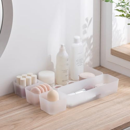 10 Pcs Drawer Organizer Tray Storage Box for Bedroom Dresser Bathroom Kitchen, Frosted