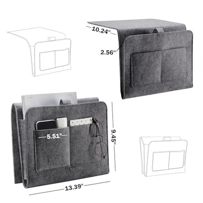 YOUDENOVA Bedside Caddy, Bedside Organizer for Dorm Room, Bunk Bed, Grey | Soft Felt Fabric Bed Caddy, Bedside Pocket, Remote Control Holder for Bedroom, Dorm, Bunk Bed & Sofa, Books, Phones & Glasses